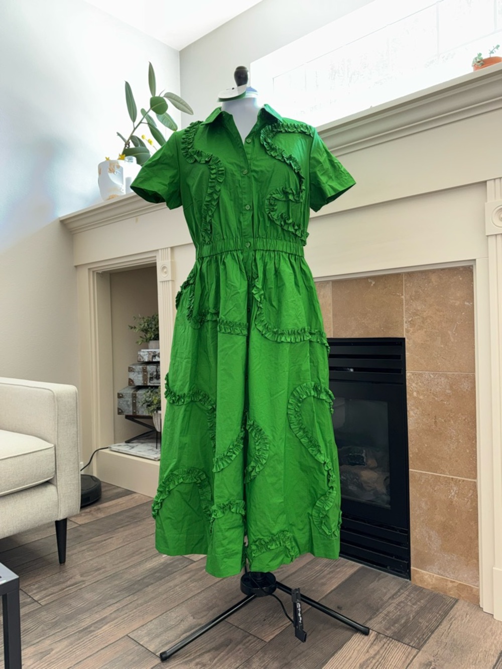 NWT Kate Spade Bright Green Ruffle-Trim Midi Dress